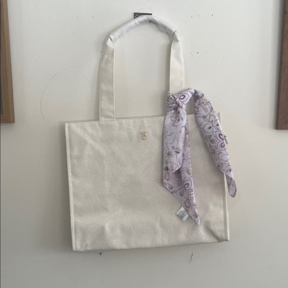 Victoria's Secret Cream Tote with Patterned Scarf